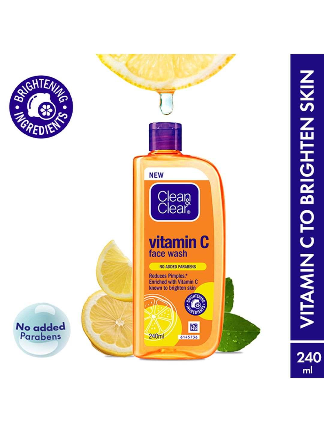 Clean&Clear Vitamin C Face Wash To Reduce Pimples & Brighten Skin - 240ml