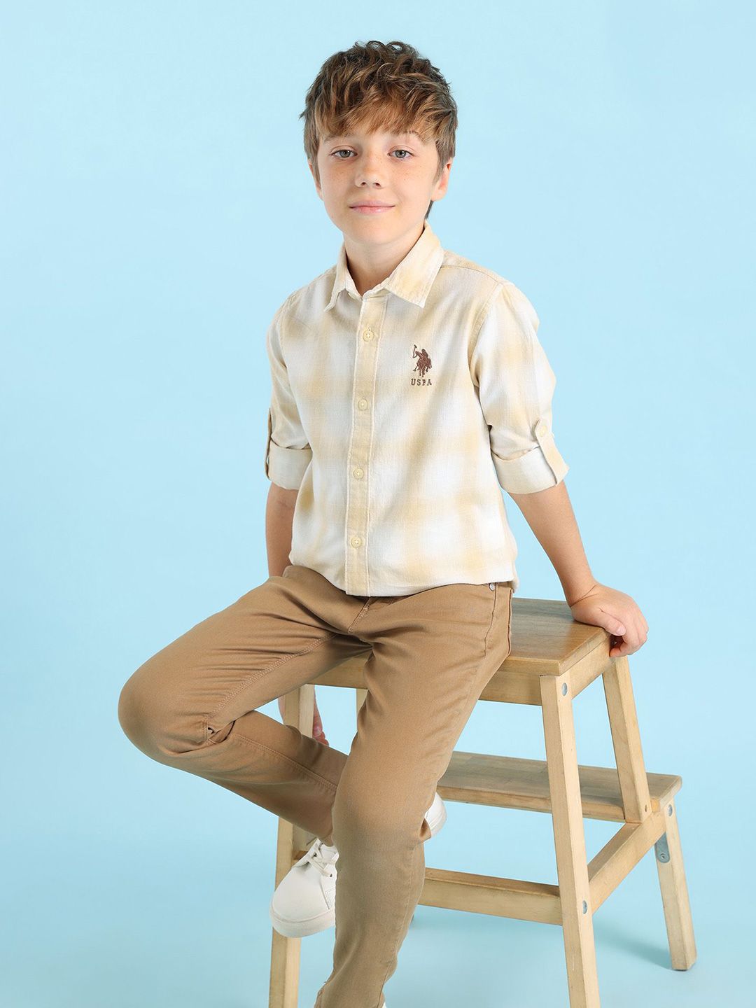 U.S. Polo Assn. Kids Boys Classic Regular Fit Spread Collar Checked Cotton Casual Shirt