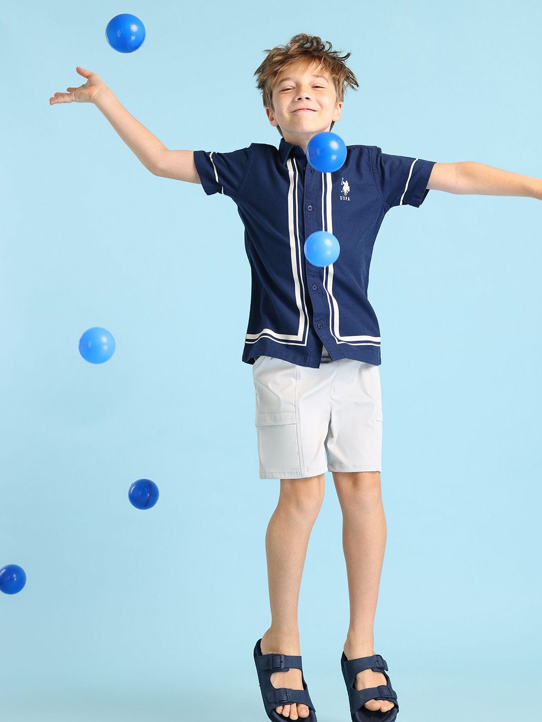 U.S. Polo Assn. Kids Boys Spread Collar Vertical Striped Cotton Casual Shirt