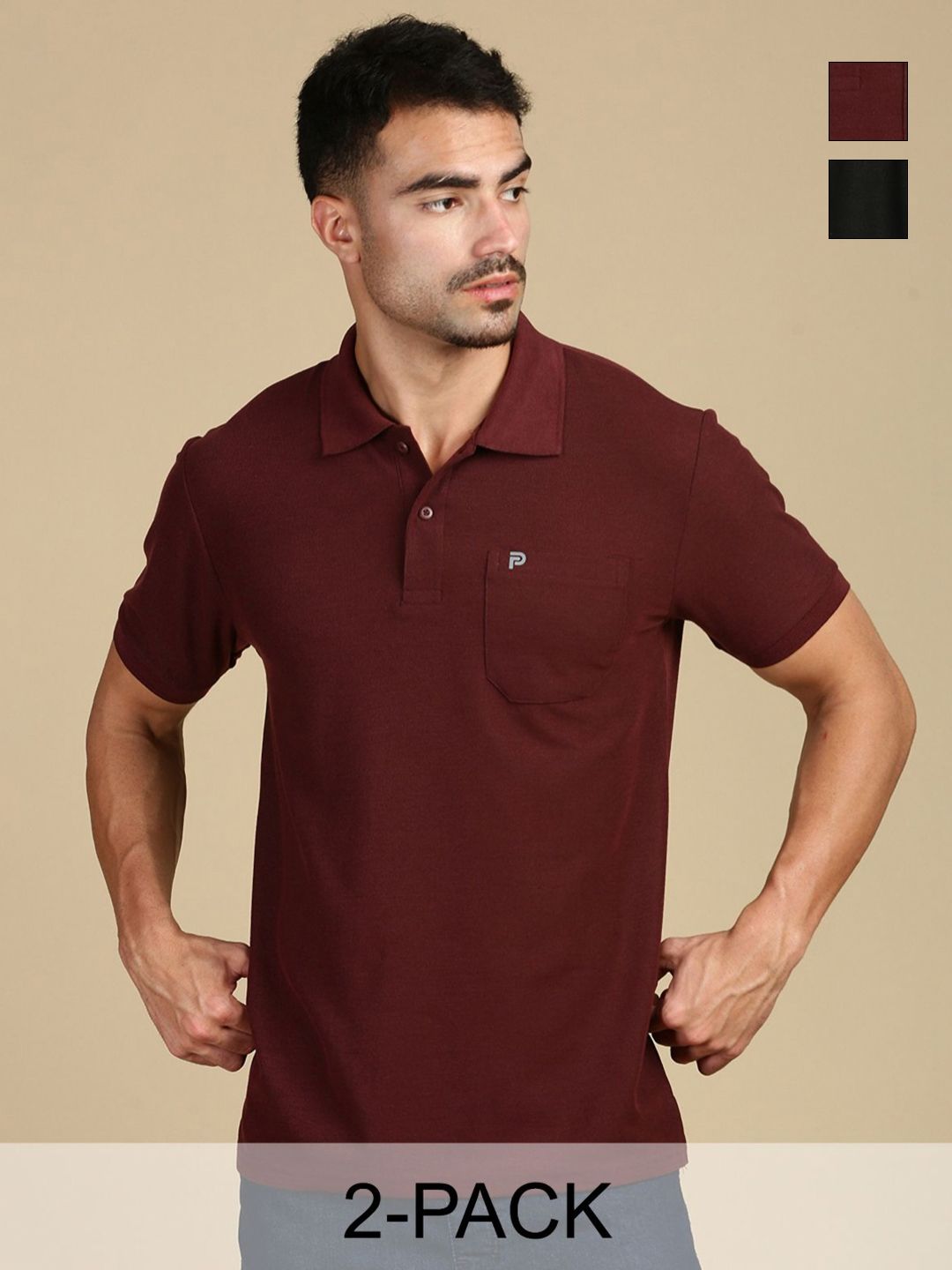 LUX PARKER Men Pack of 2 Anti Odour Solid Polo Collar Cotton T-shirts