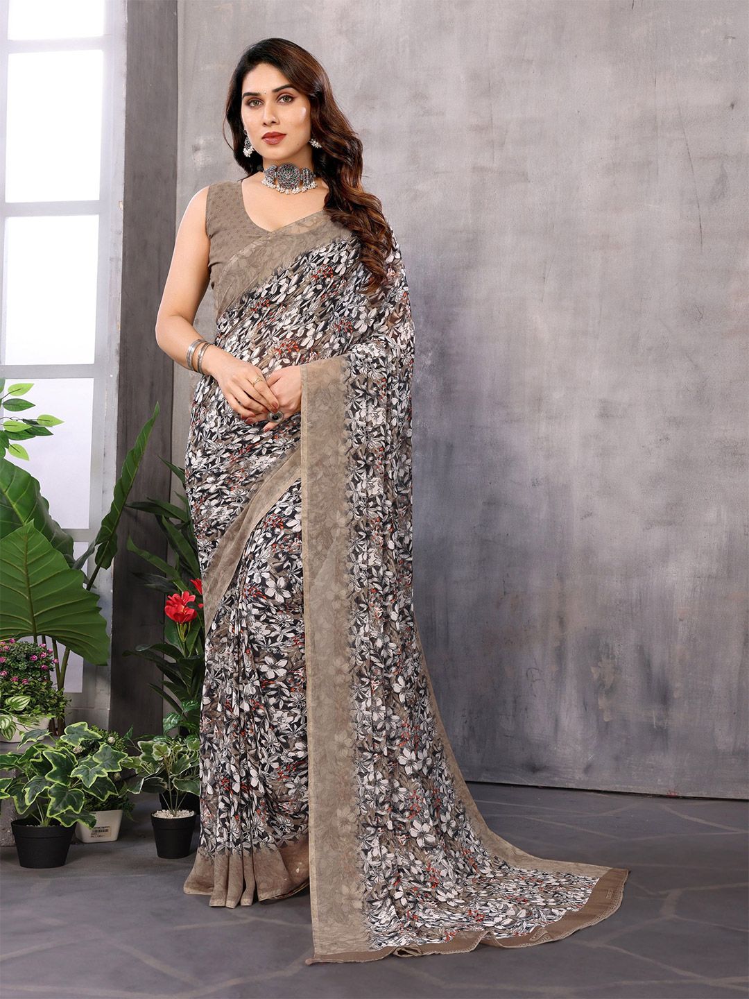Nirmohi Fashion Floral Print Pure Georgette Saree