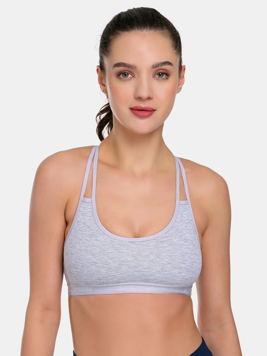 Buy SKDREAMS Grey Cotton Spandex Wireless Non Padded Seamless Racerback Sports Bra For Women -  - Apparel for Women