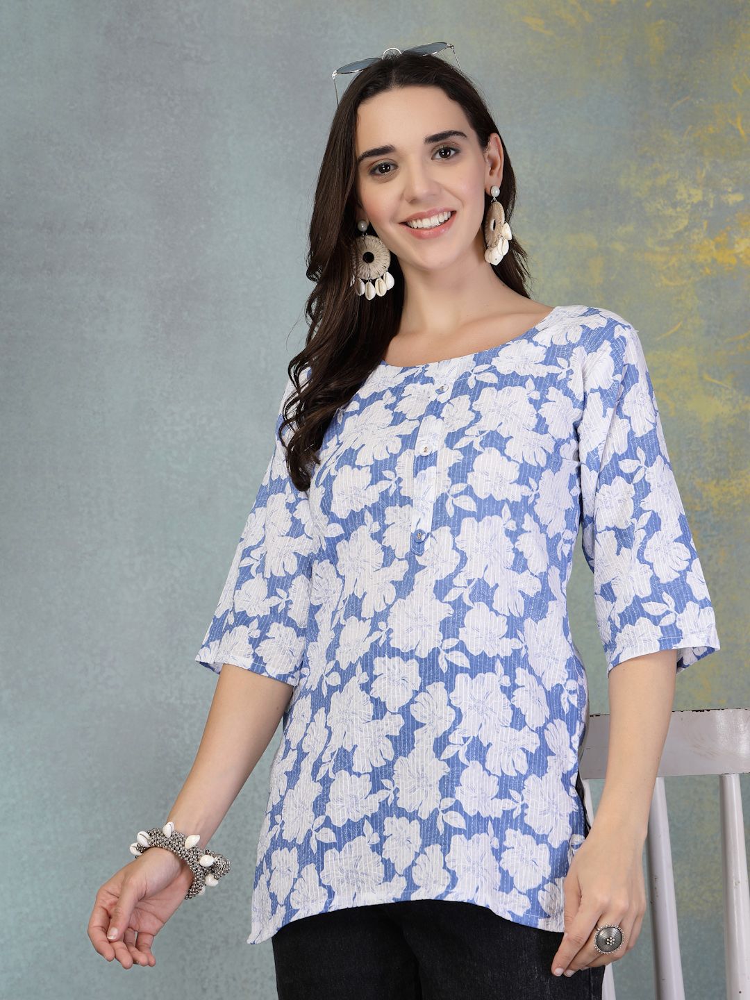 Routes by All About You Women Floral Print Cotton Longline Top