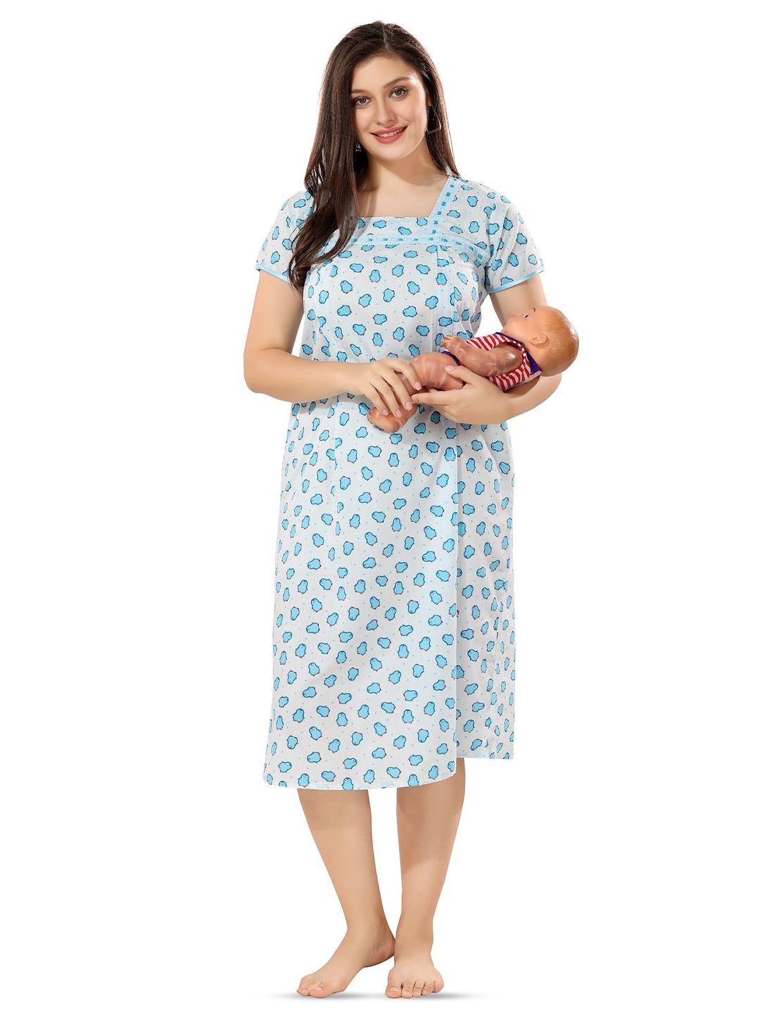Piu Women Printed Maternity Nightdress