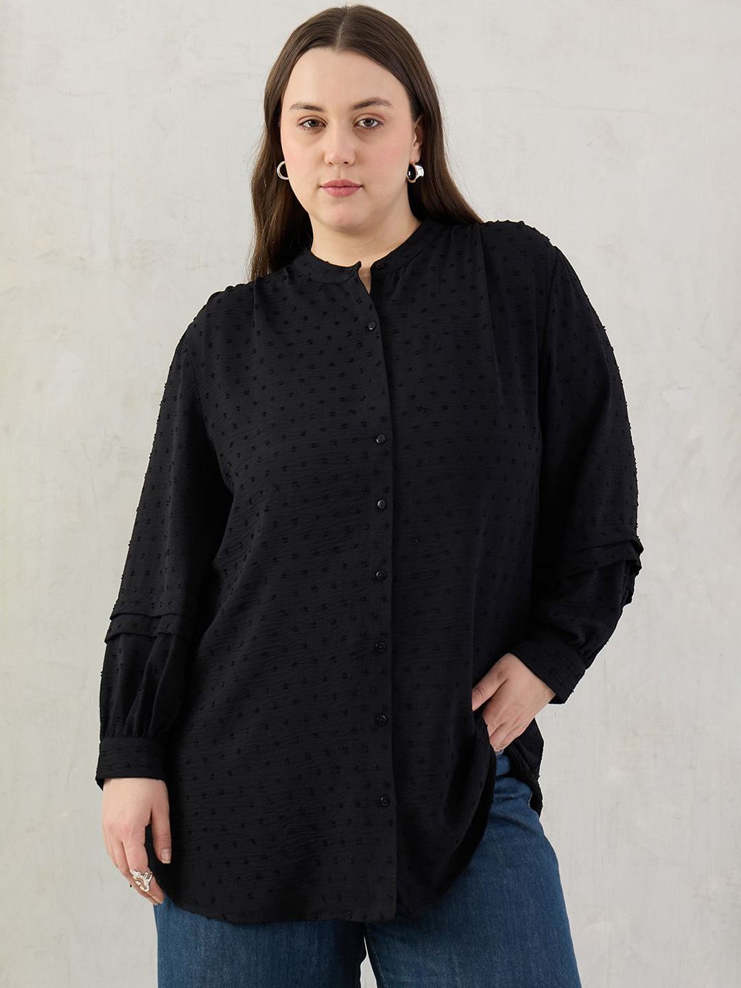 FEMMELLA Women Mandarin Collar Textured Casual Shirt