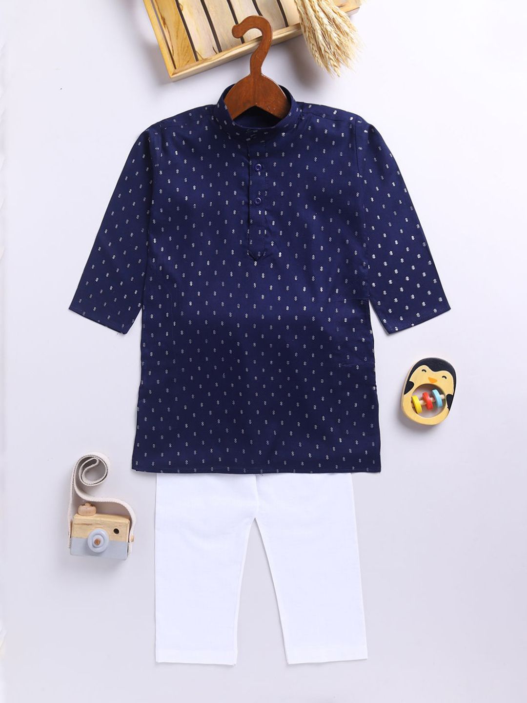 JBN Creation Boys Ethnic Motifs Printed Mandarin Collar Straight Kurta With Trouser