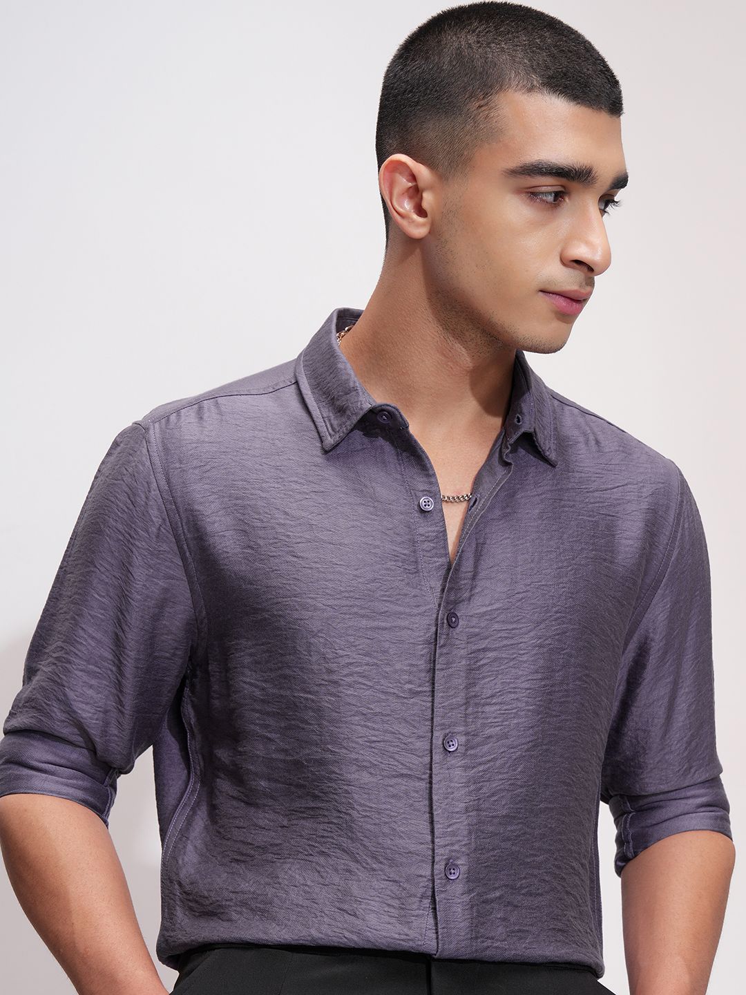 HIGHLANDER Men Spread Collar Textured Casual Regular Fit Shirt
