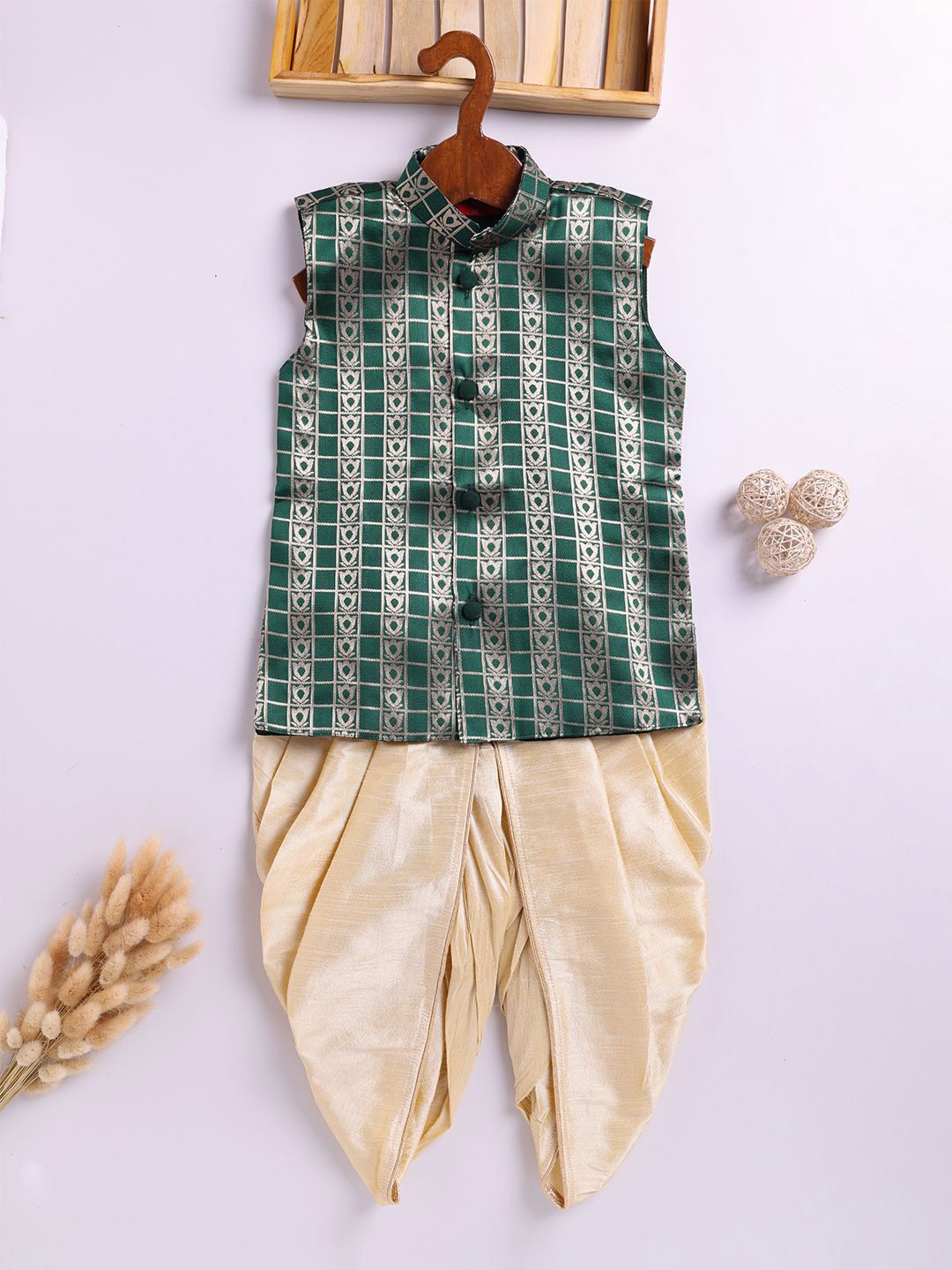 JBN Creation Boys Mandarin Collar Sleeveless Kurta With Dhoti Pants