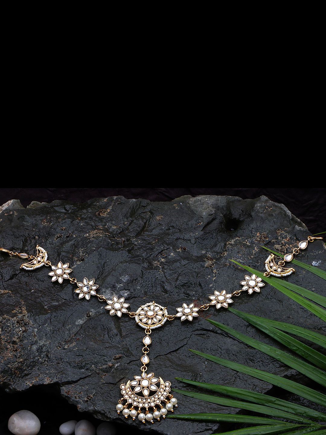 JYONA Gold-Plated Pearls Beaded Matha Patti Head Jewellery