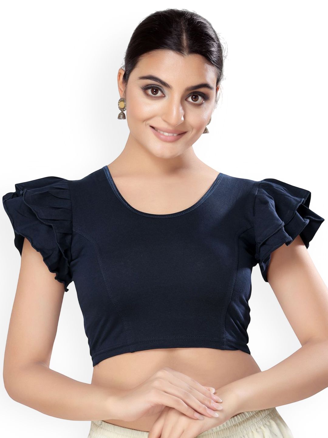 VAMAS - THE DESIGNER BLOUSES Round Neck Short Sleeves Non-Padded Readymade Saree Blouse