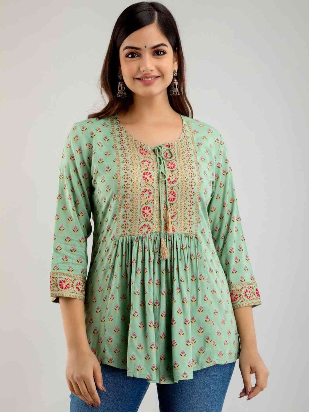 DMP FASHION Floral Printed Tie-Up Neck Anarkali Kurti