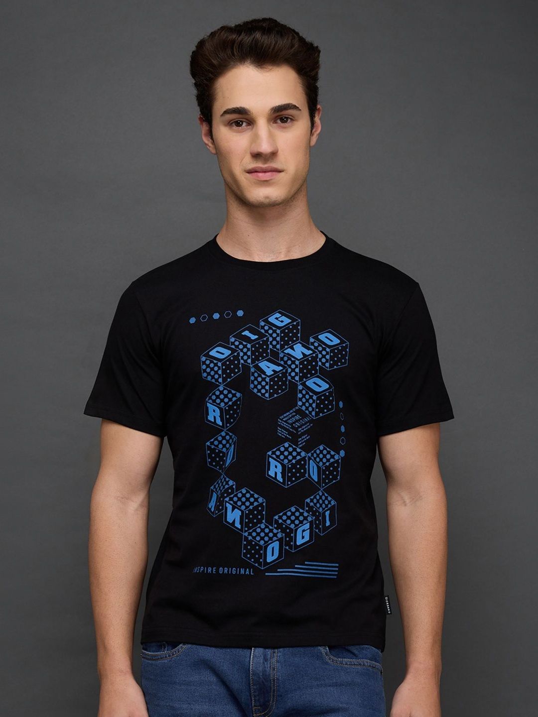 GIORDANO Men Graphic Printed Round Neck Cotton T-shirt