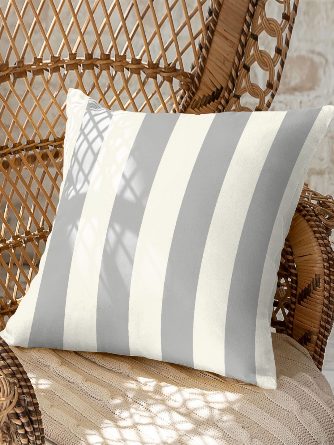CASABLEU Grey Striped Polyester Washable 2 Piece Square Cushion Covers -18x18In