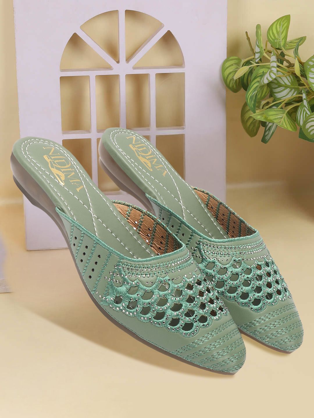 Nidima Women Embellished Comfort Mules