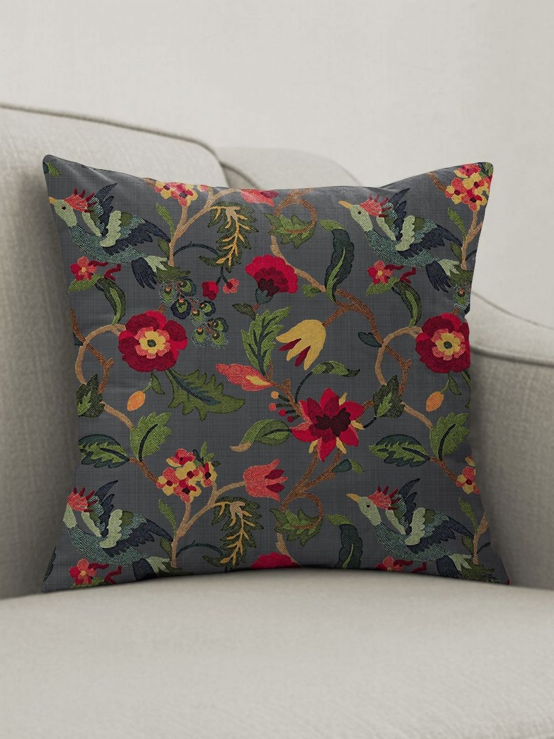 CASABLEU Grey & Red 2 Pieces Ethnic Motifs Square Cushion Covers