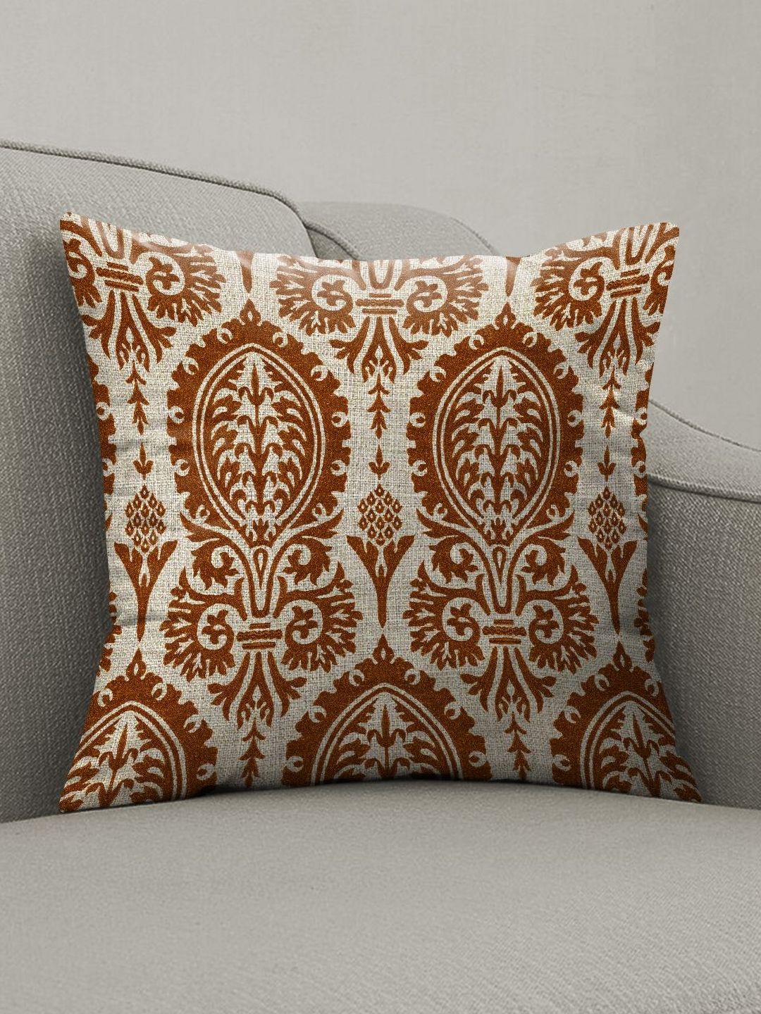 CASABLEU Premium Manchester Brown Ethnic Motifs Polyester 2 Pcs Cushion Covers -16x16In
