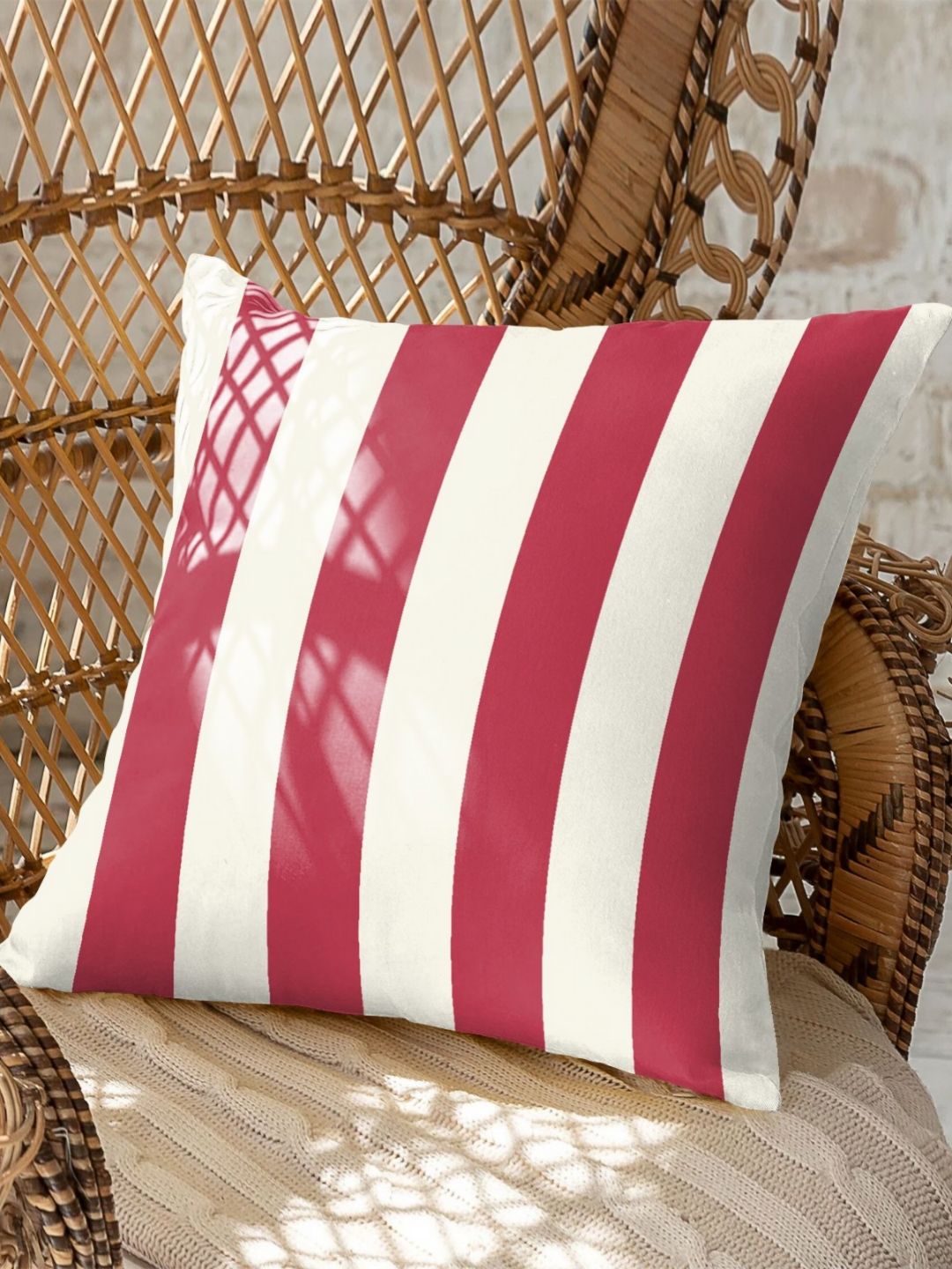 CASABLEU Red & White 2 Pieces Striped Square Cushion Covers