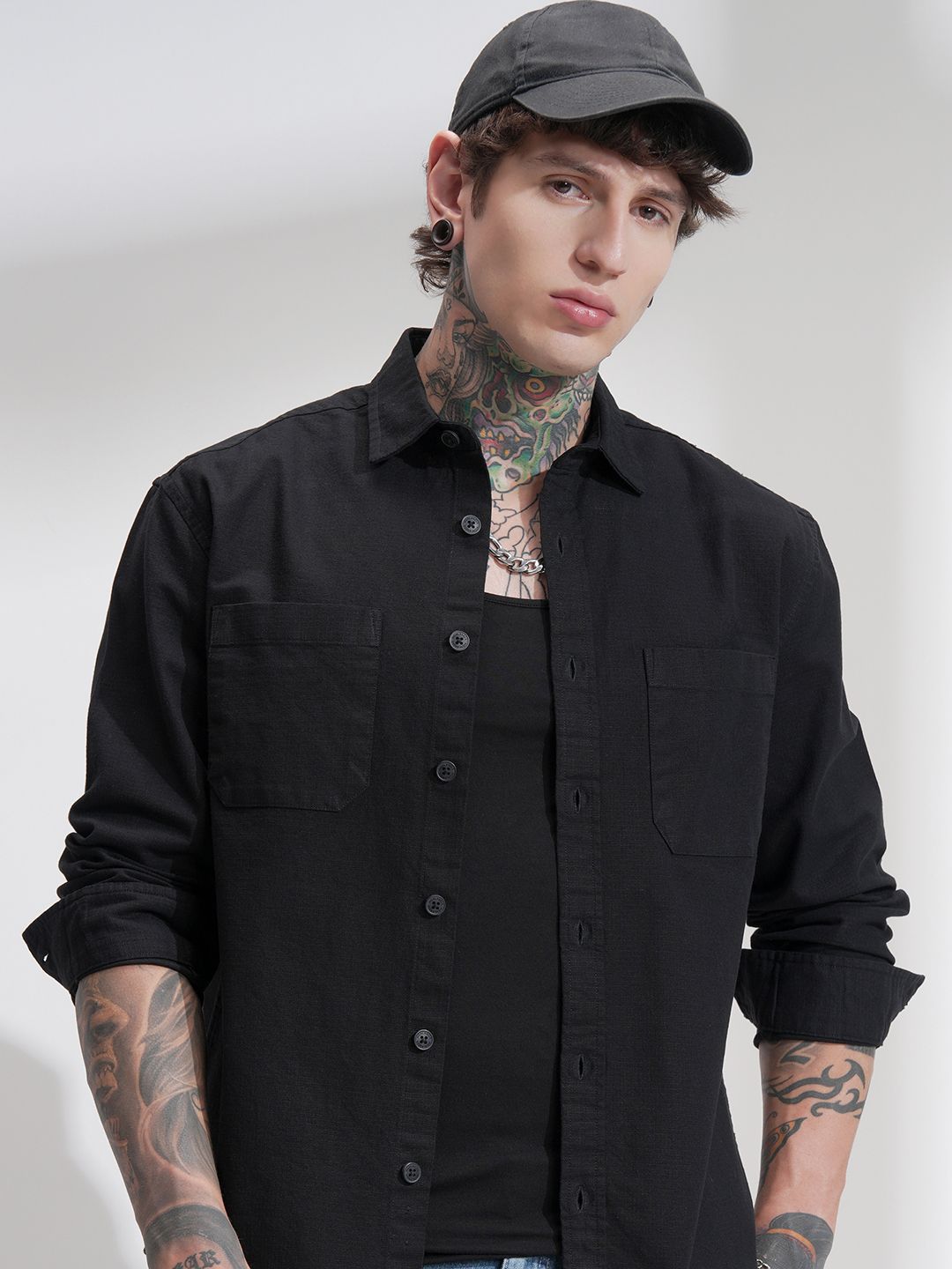 HIGHLANDER Men Comfort Relaxed Fit Textured Spread Collar Cotton Casual Shirt