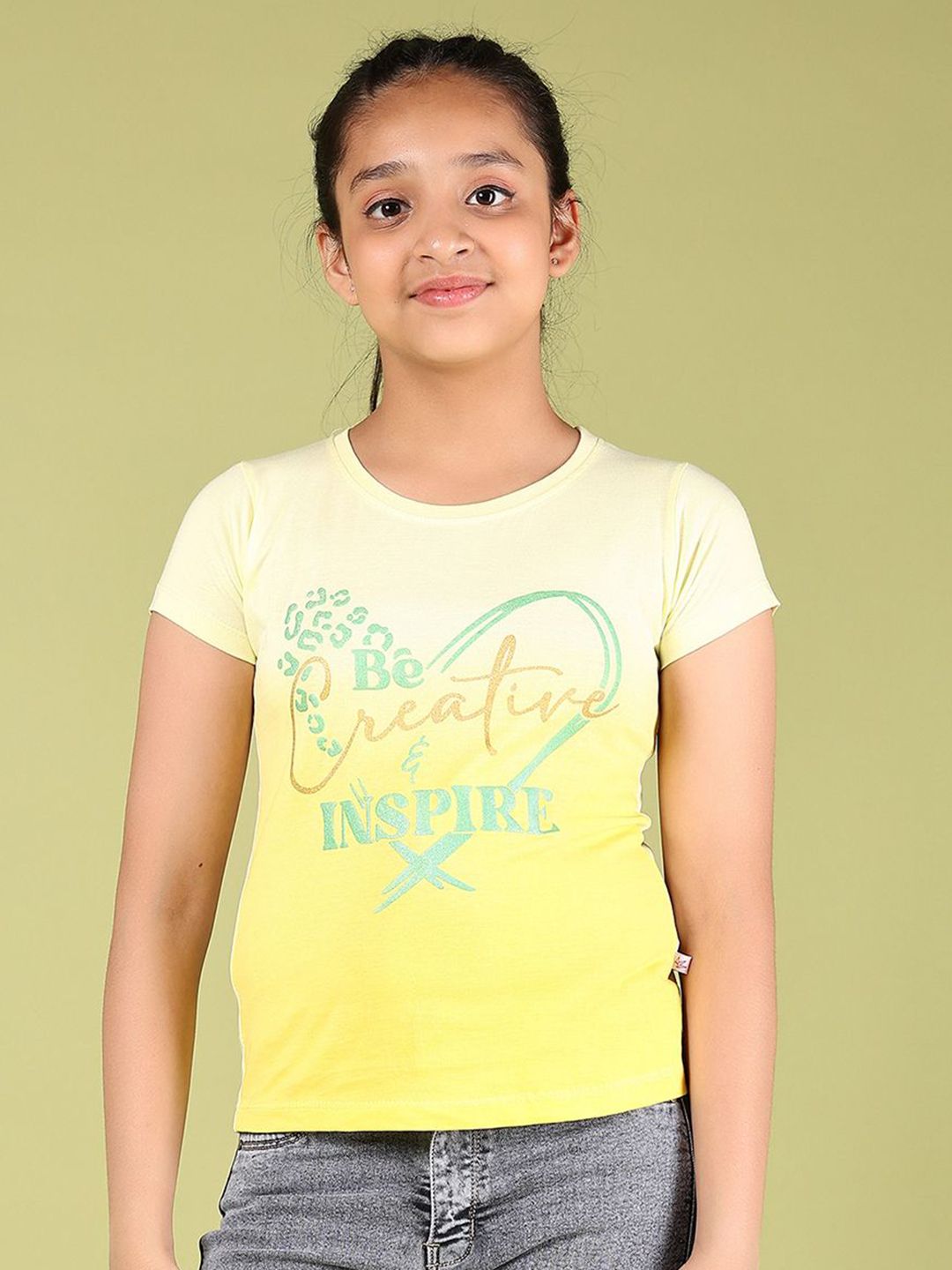 V-Mart Girls Typography Printed Round Neck Cotton T-shirt
