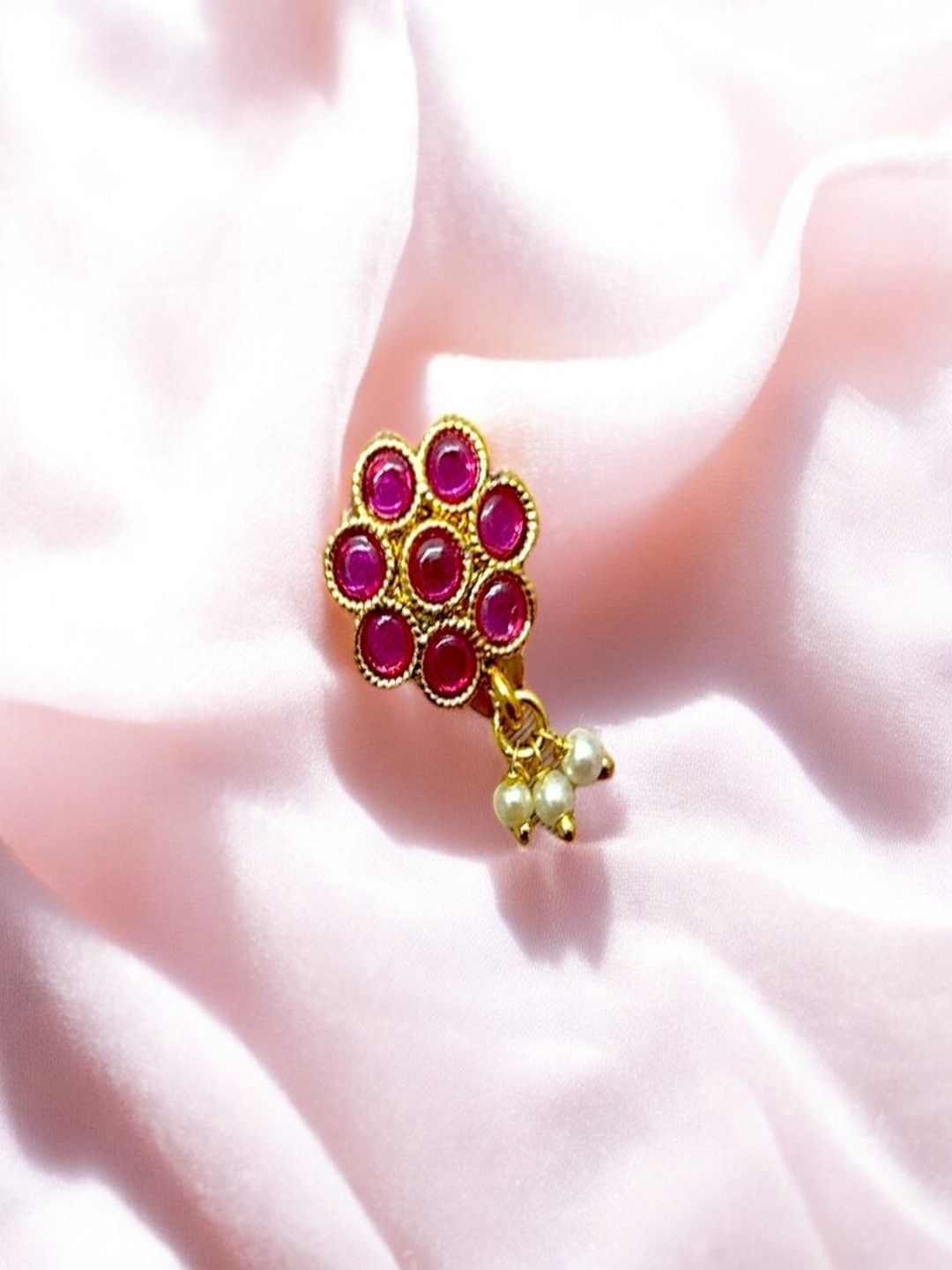 Buy AccessHer Gold Plated Artificial Stones Studded And Beads Stud Nosepin -  - Accessories for Women