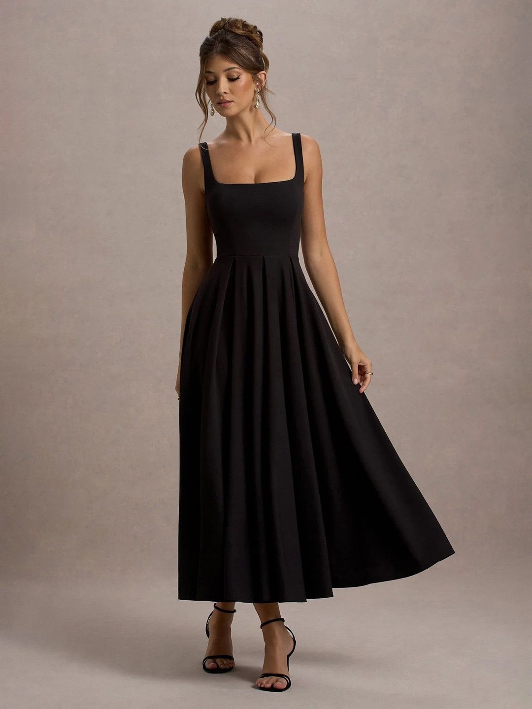 TRAQUILA Women Square Neck Midi Fit & Flare Dress