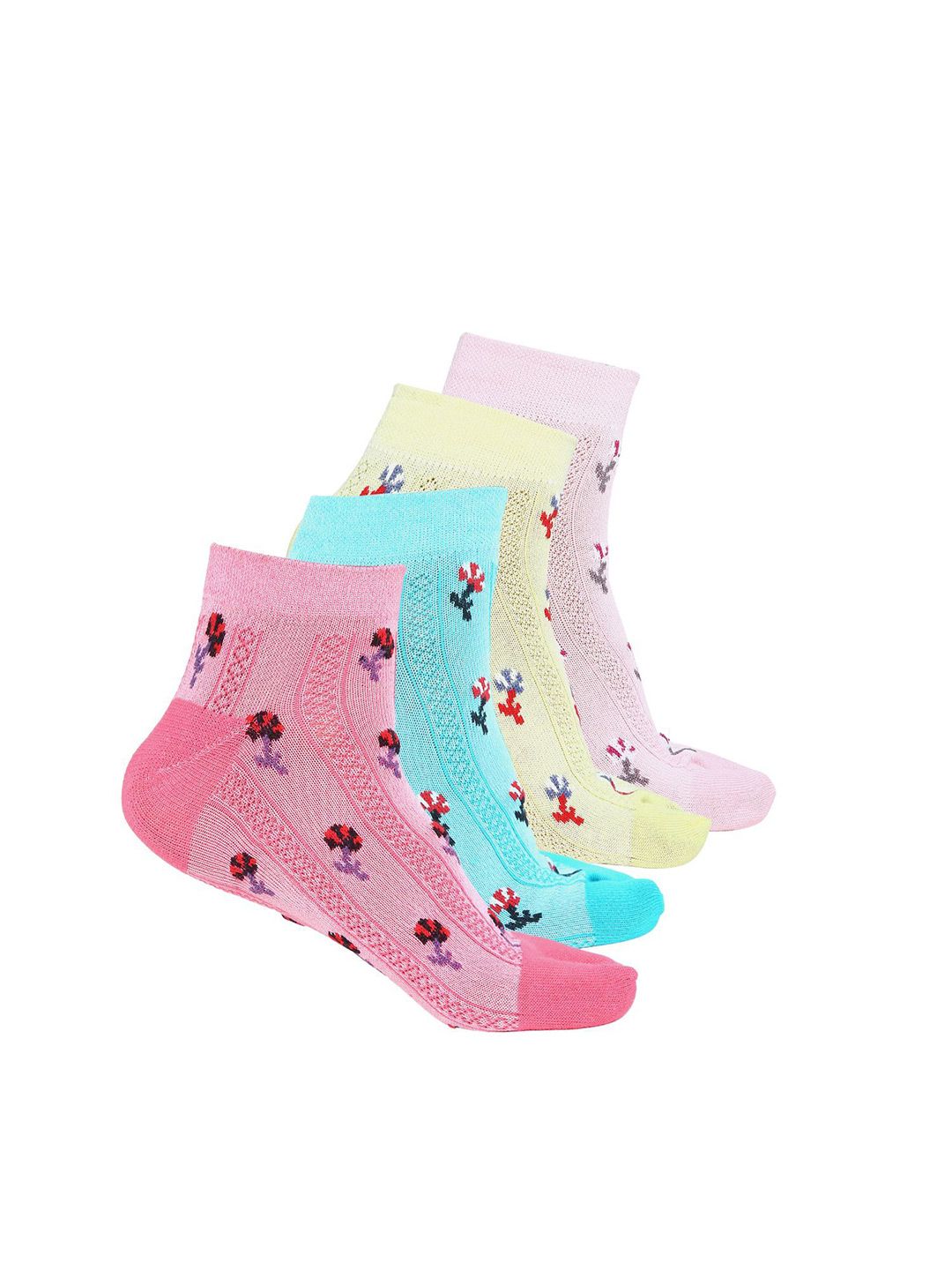 Kolor Fusion Women Pack of 4 Patterned Cotton Ankle Length Thumb Socks