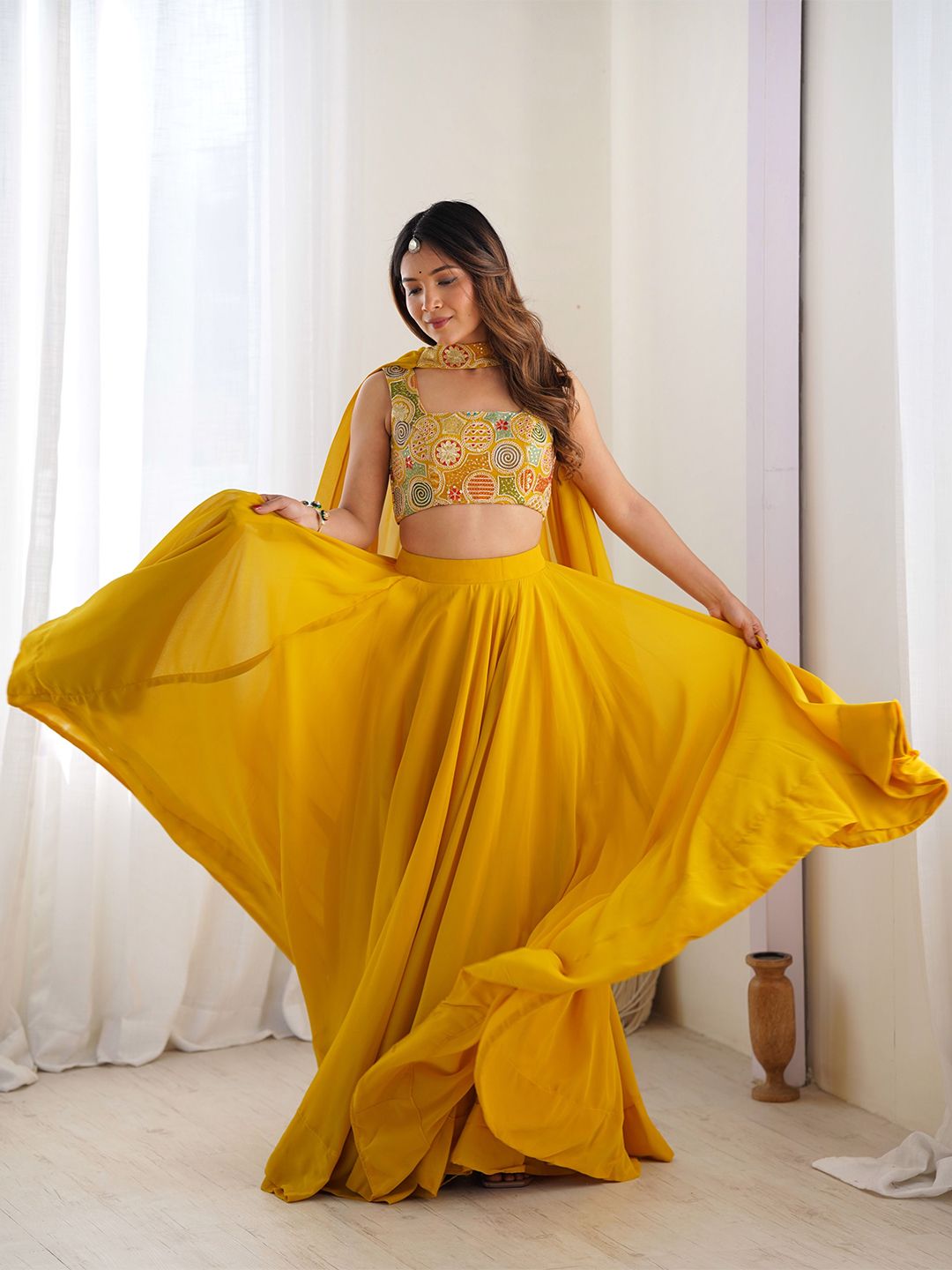 CULTISE QUEEN Floral Embroidered Sequinned Ready to Wear Lehenga & Blouse With Dupatta