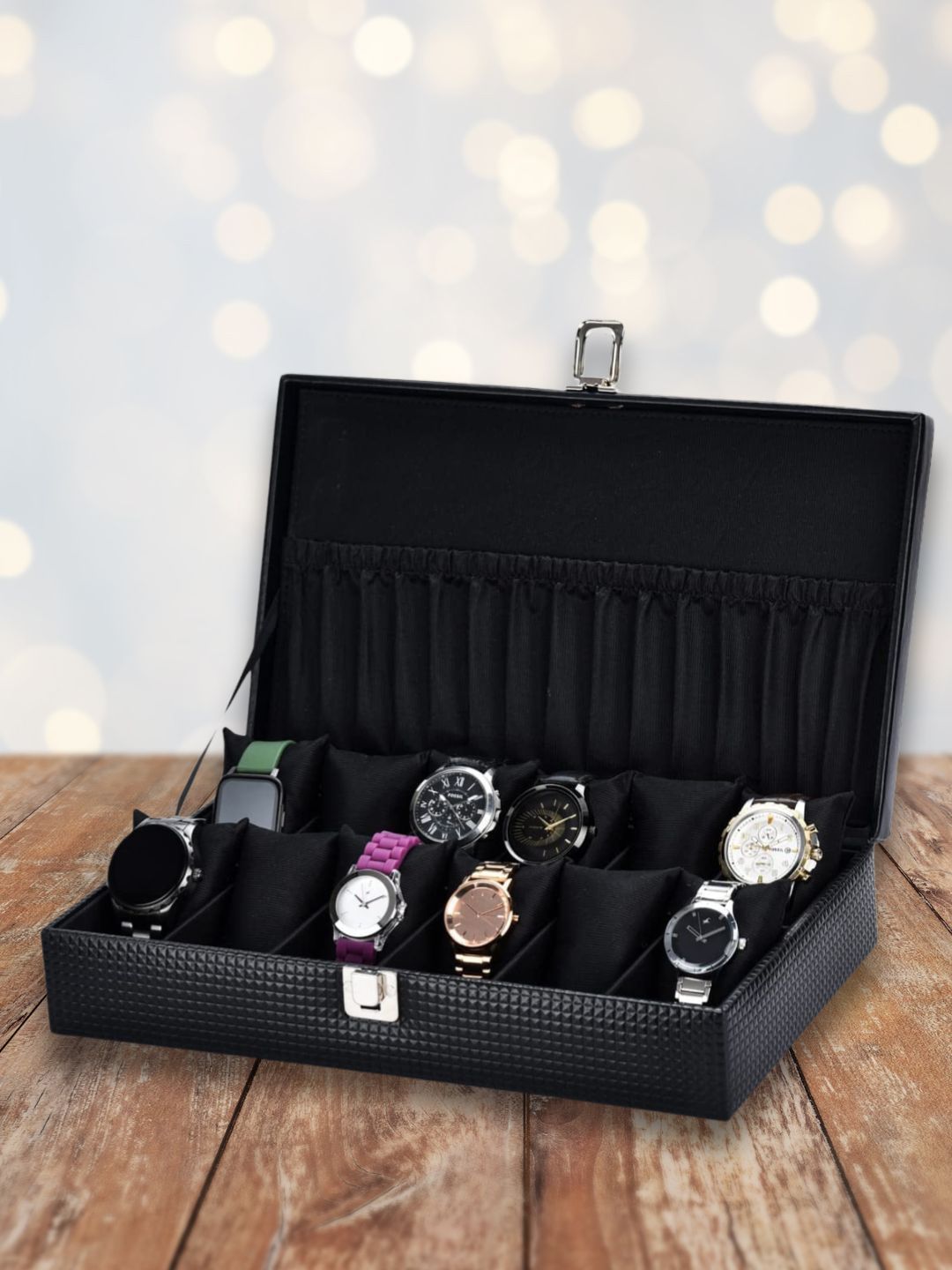 ZENWOOD Black 12 Slots Watch Organiser Box