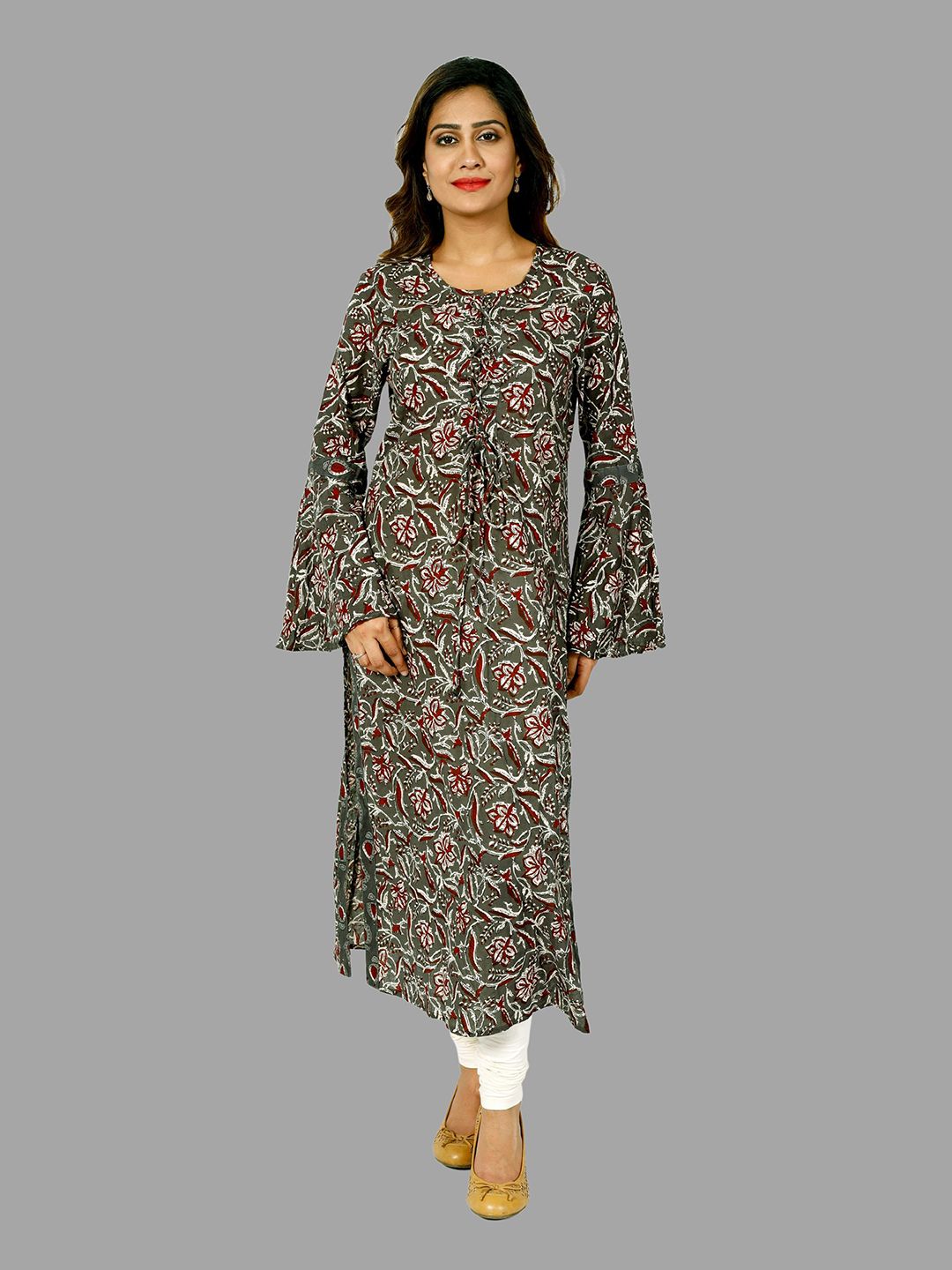 HANDICRAFT PALACE Floral Printed Flared Sleeves Straight Kurta