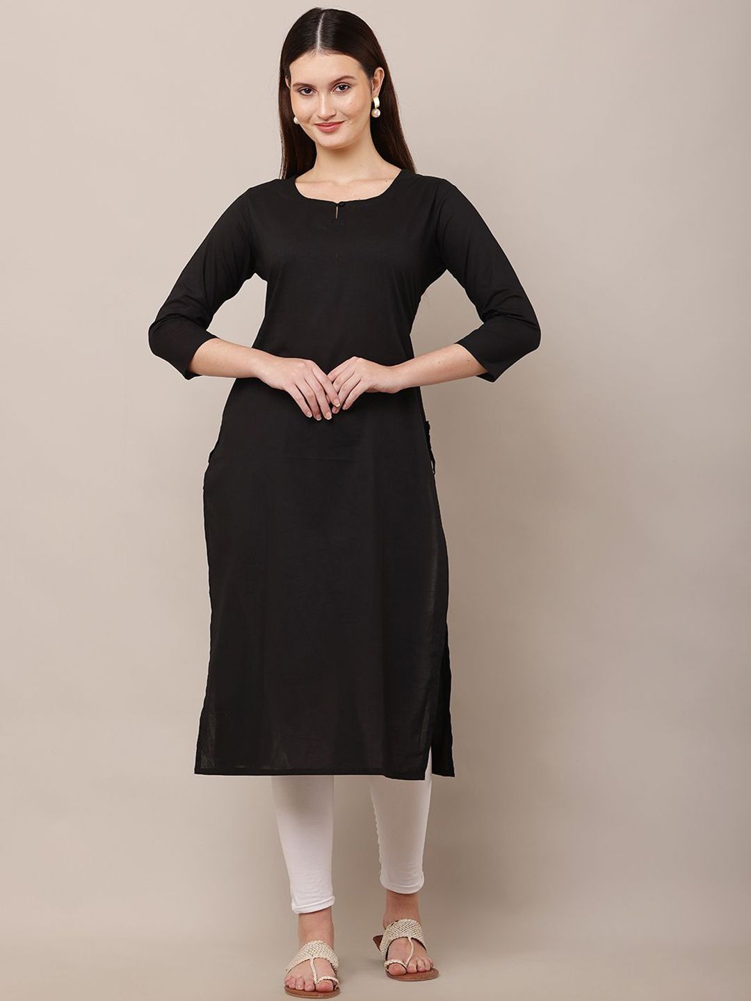 DEGE Keyhole Neck Cotton Straight Kurta