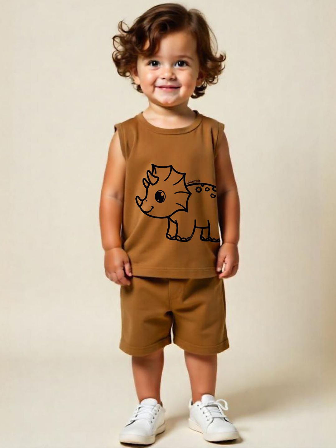 x2o Kids Pack Of 2 Animal Printed Sleeveless Pure Cotton T-shirt With Shorts