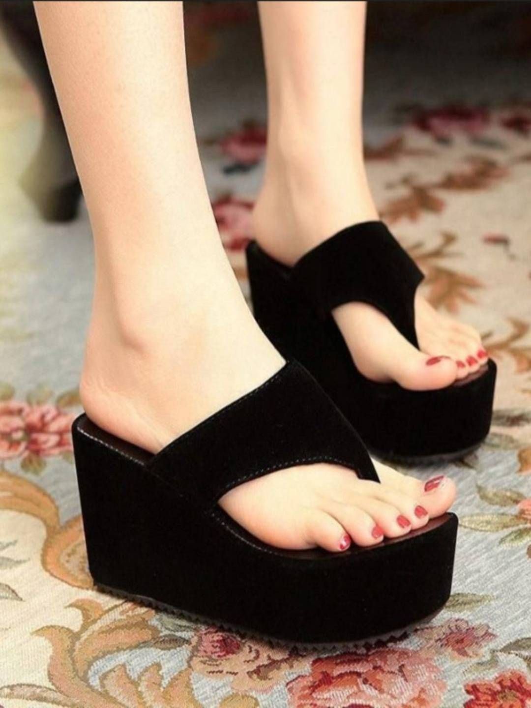 Baespice Women Solid Suede Wedge Heel's Sandals