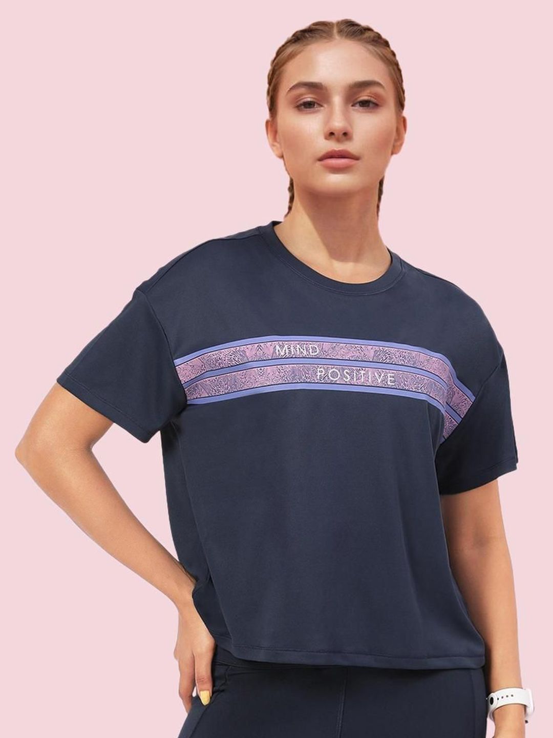 Enamor Women Printed Extended Sleeves Antimicrobial  Oversized T-shirt