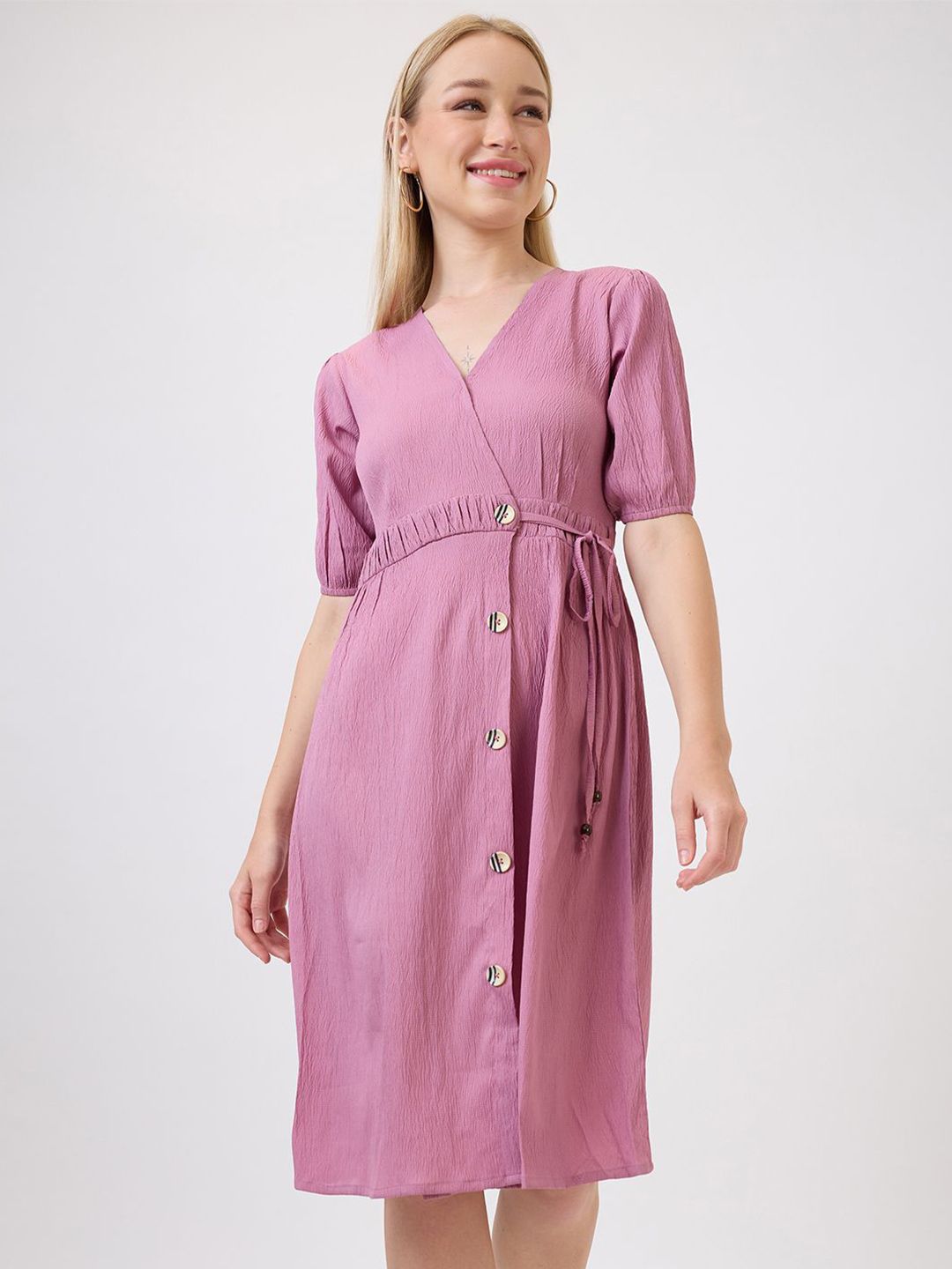Amarasha Puff Sleeve Crepe Shirt Dress