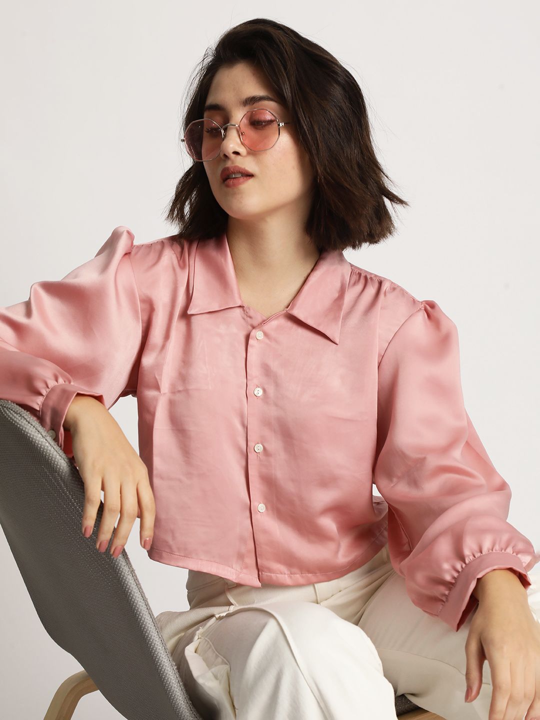 IVOC Cotton Shirt Style Satin Top
