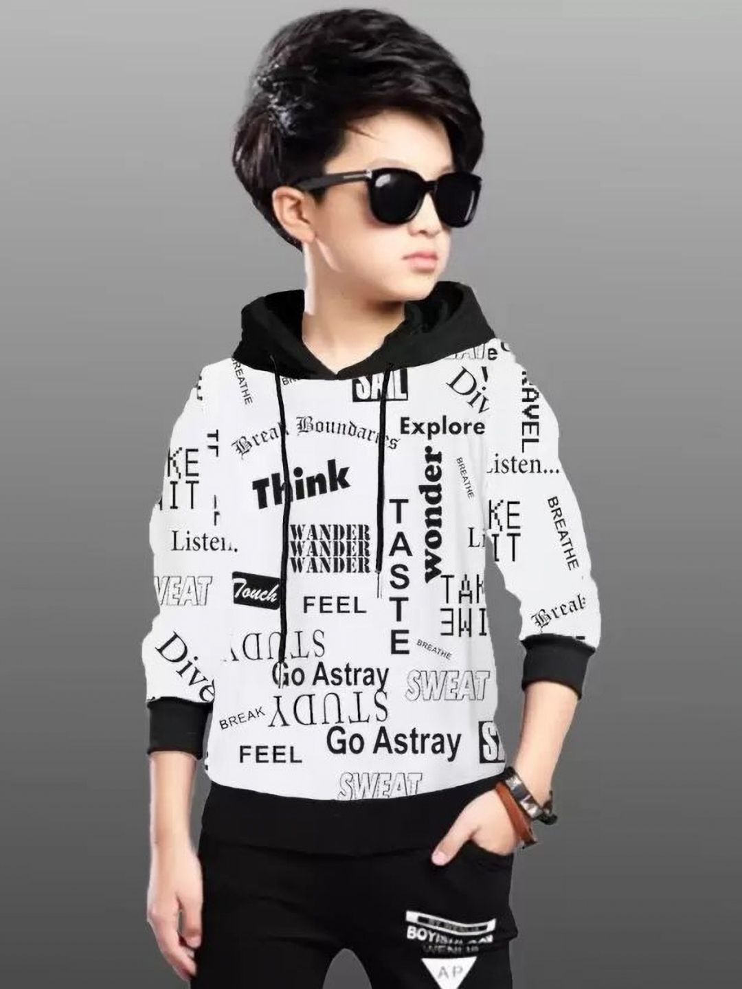 TICOSS Boys Typography Printed Hooded T-shirt
