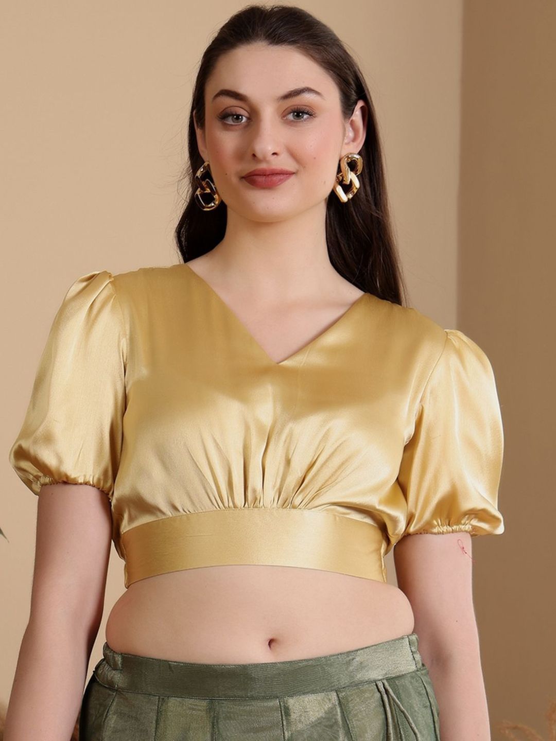 Frolic Rolic Puff Sleeves V Neck Saree Blouse