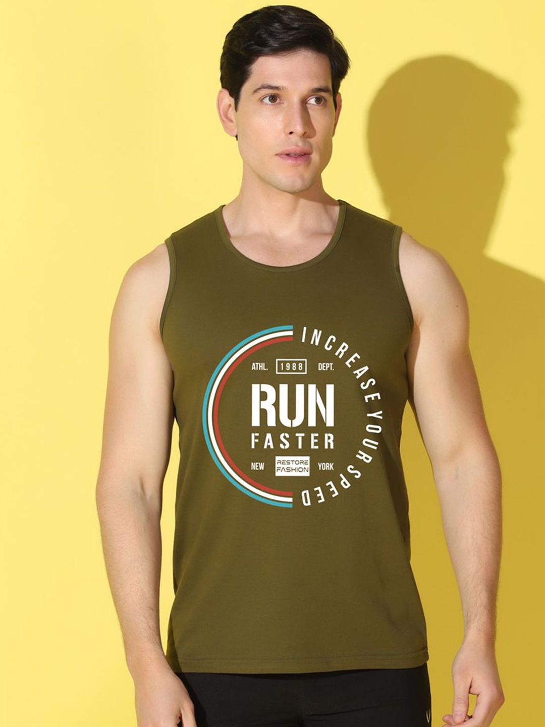 WOOSTRO Printed Gym Innerwear Vest VWS26 RUN OLIVE