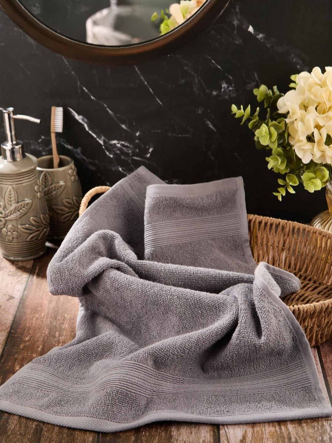 Fabindia Pile Grey Solid Cotton 500GSM Super Soft Adult Regular Bath Towel