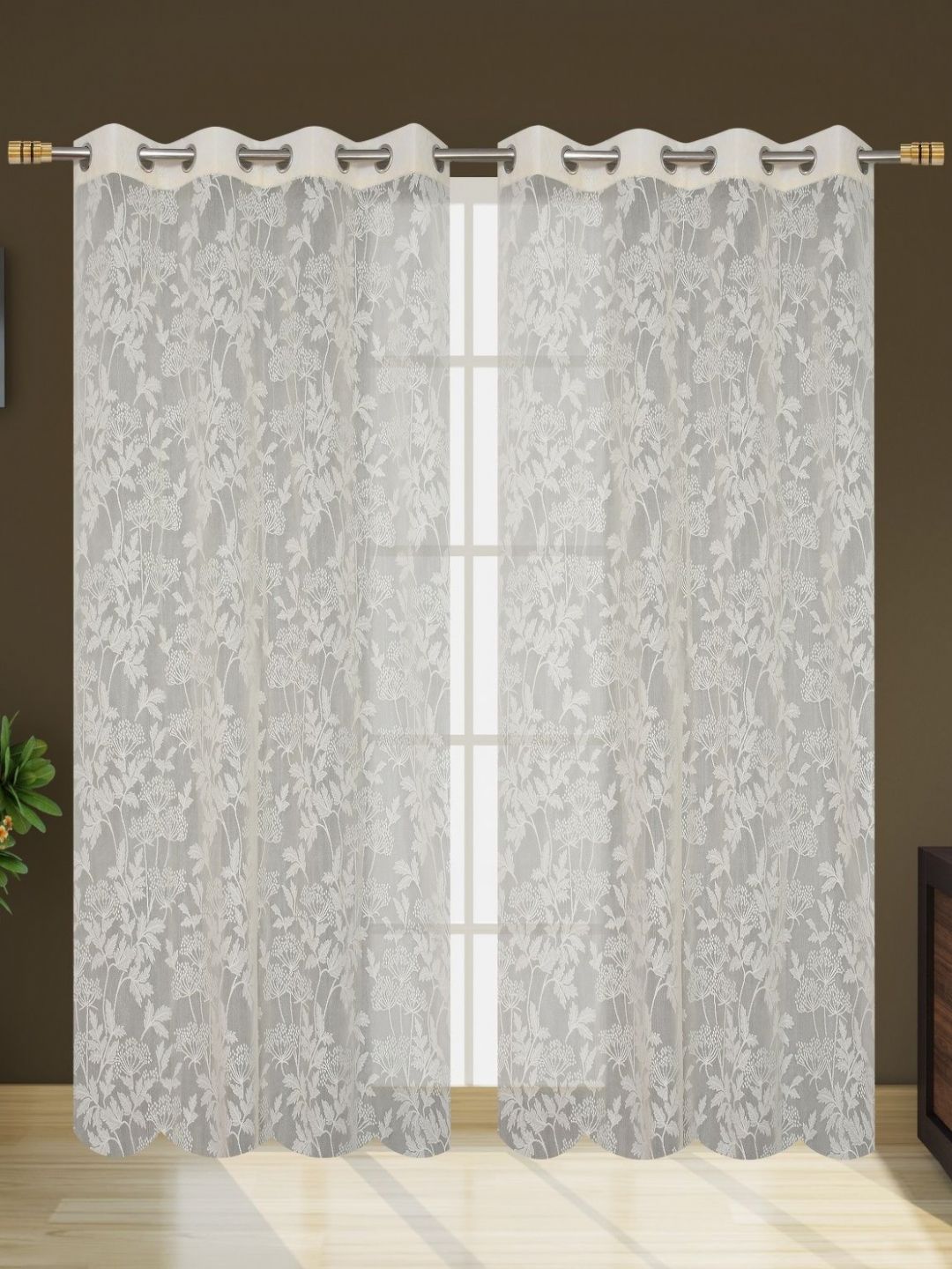 Galaxy Home Decor Cream-Coloured Set of 2 Sheer Door Curtain