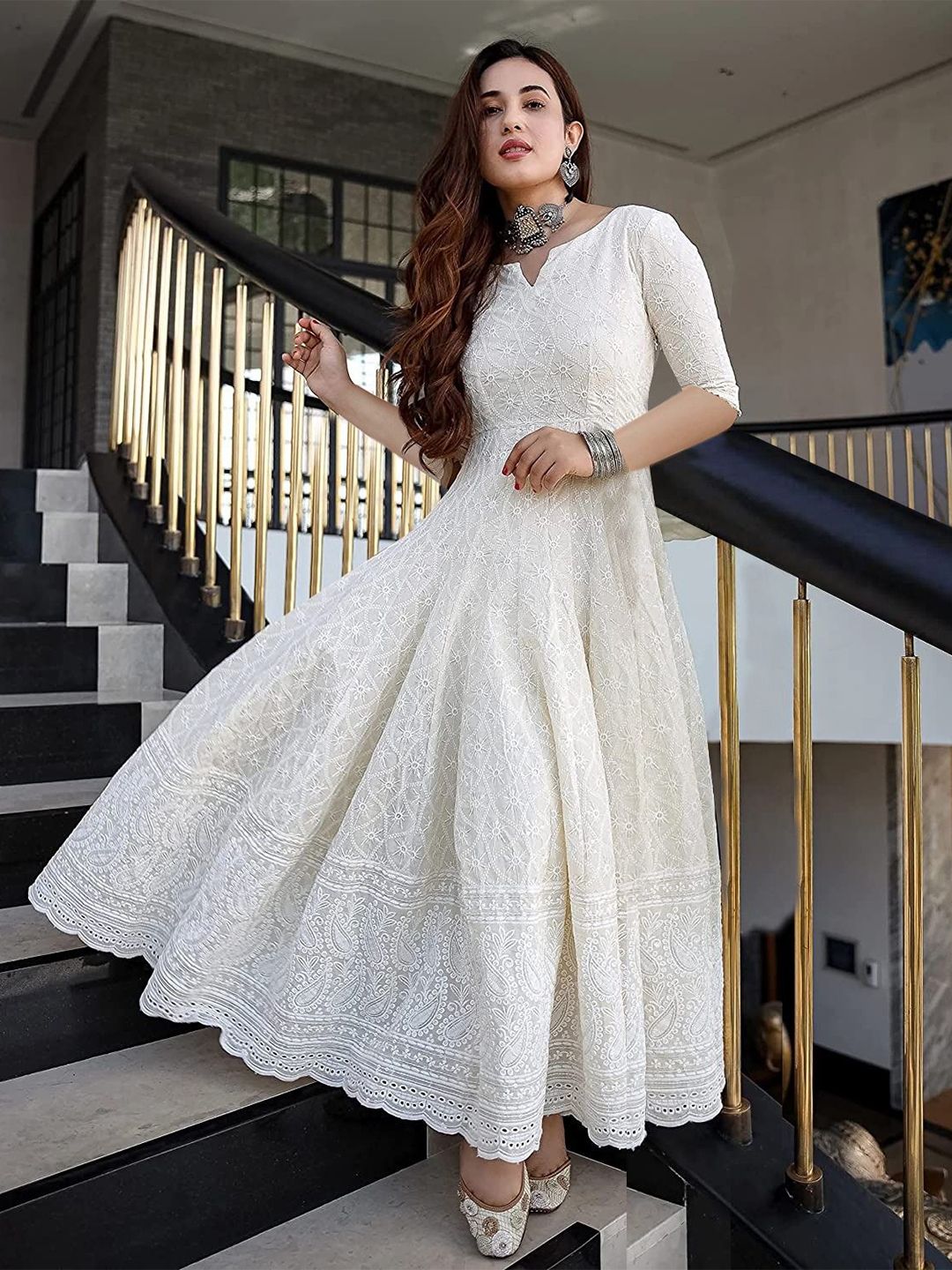 Lookmark Chikankari Embroidered Flared Ethnic Dresses