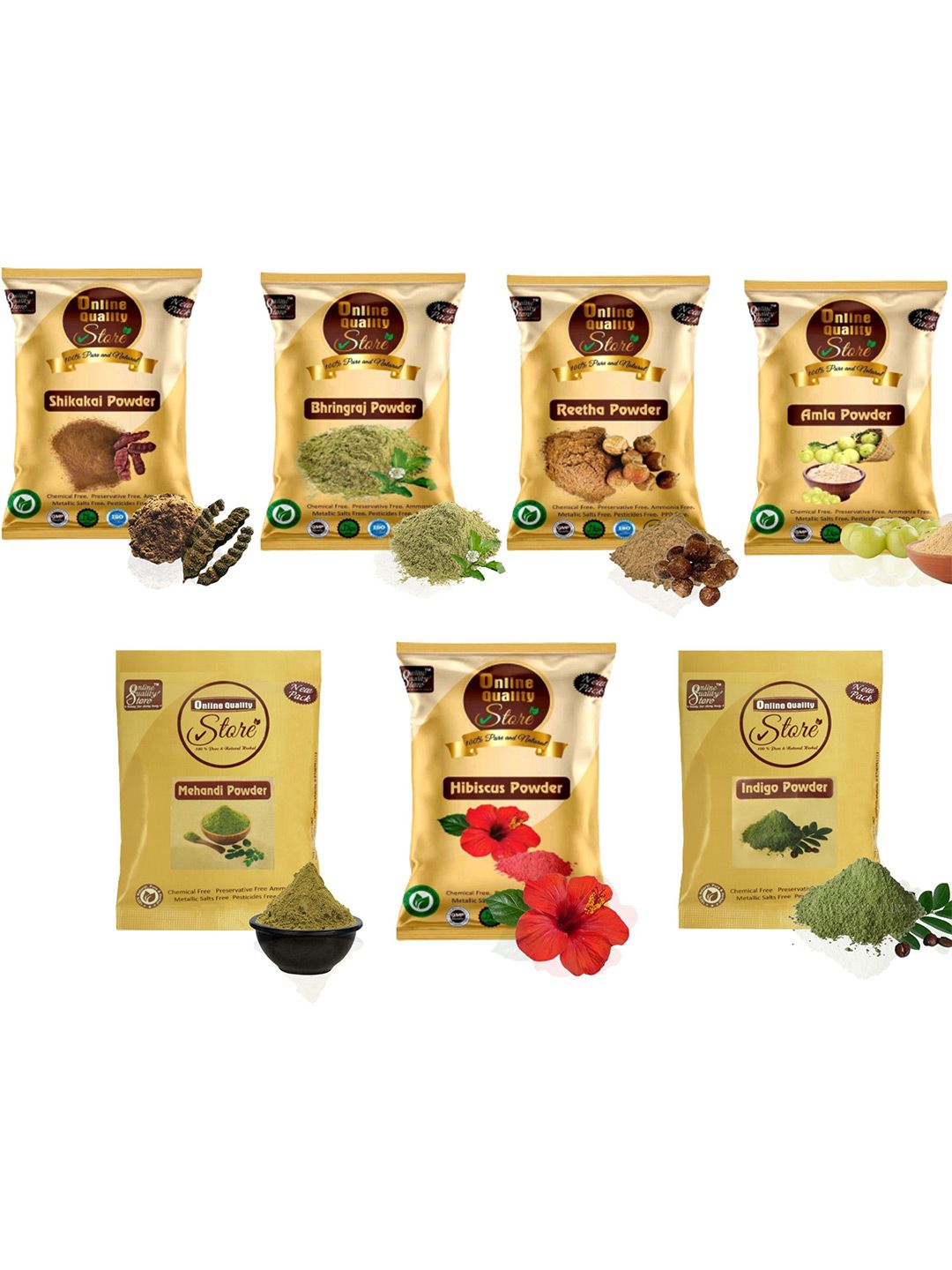 Online Quality Store Pure & Natural Set Of 4 Shikakai Bhringraj Hibiscus Hair Masks 50 g