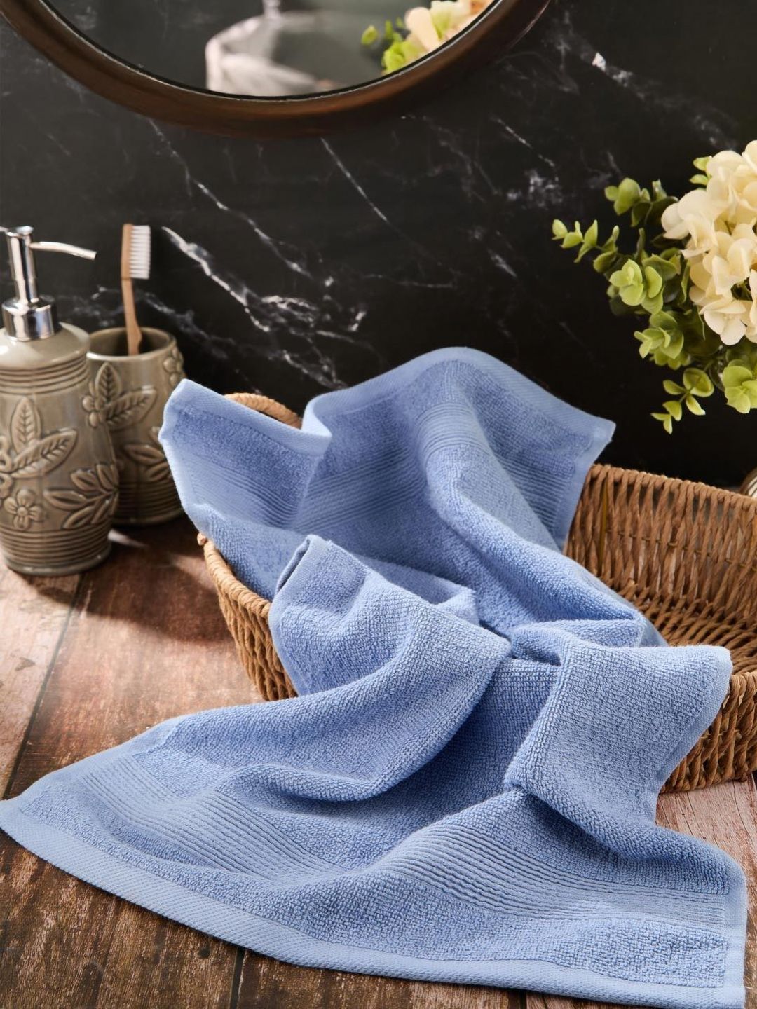 Fabindia Pile Blue Solid Cotton 500GSM Super Soft Adult Regular Bath Towel