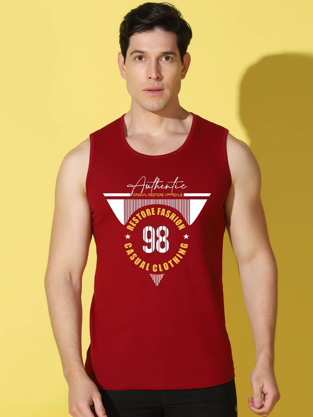 WOOSTRO Printed Gym Innerwear Vest VWS26 98 MAROON