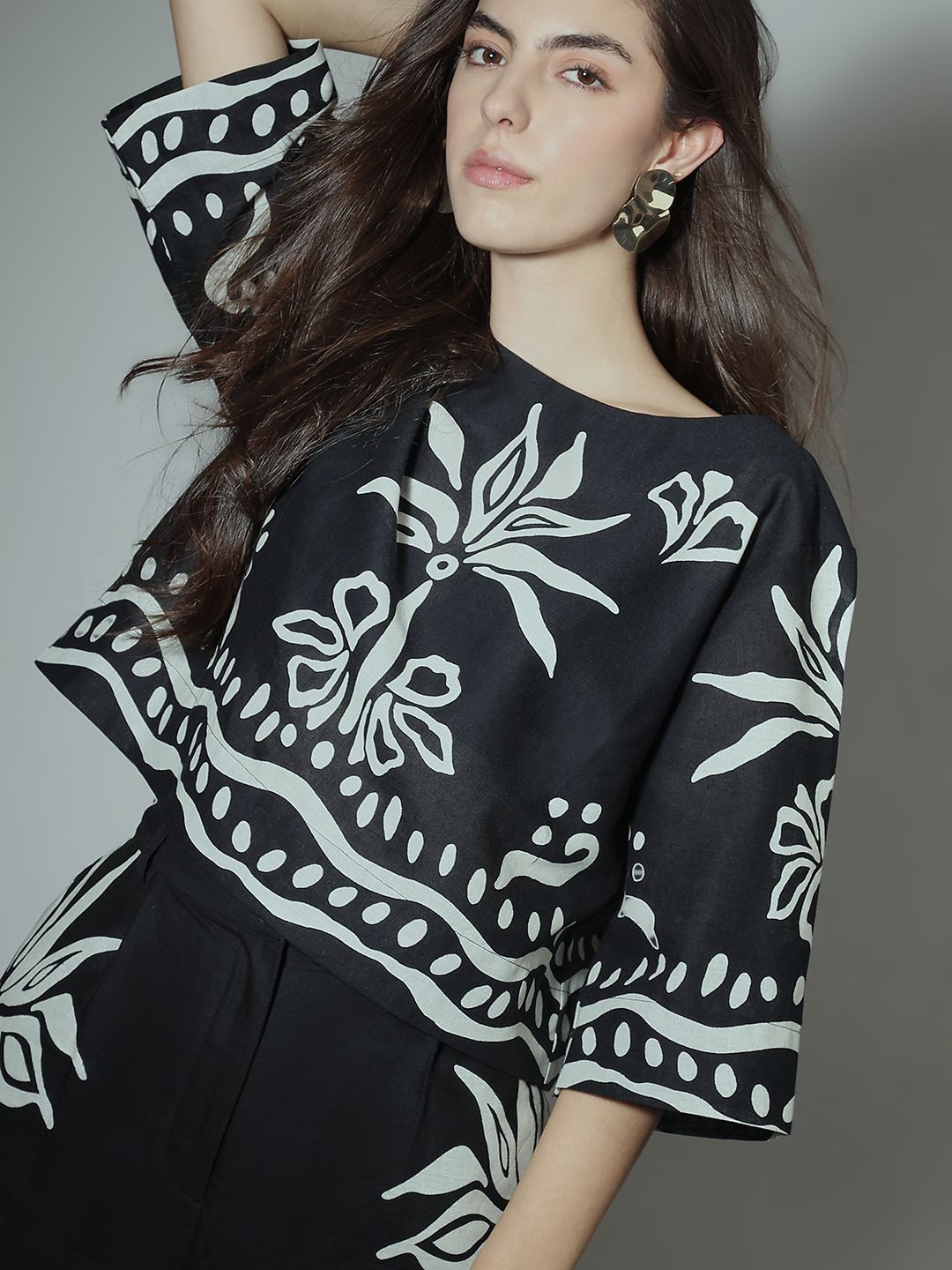 Vero Moda Print Flared Sleeve Cotton Crop Top