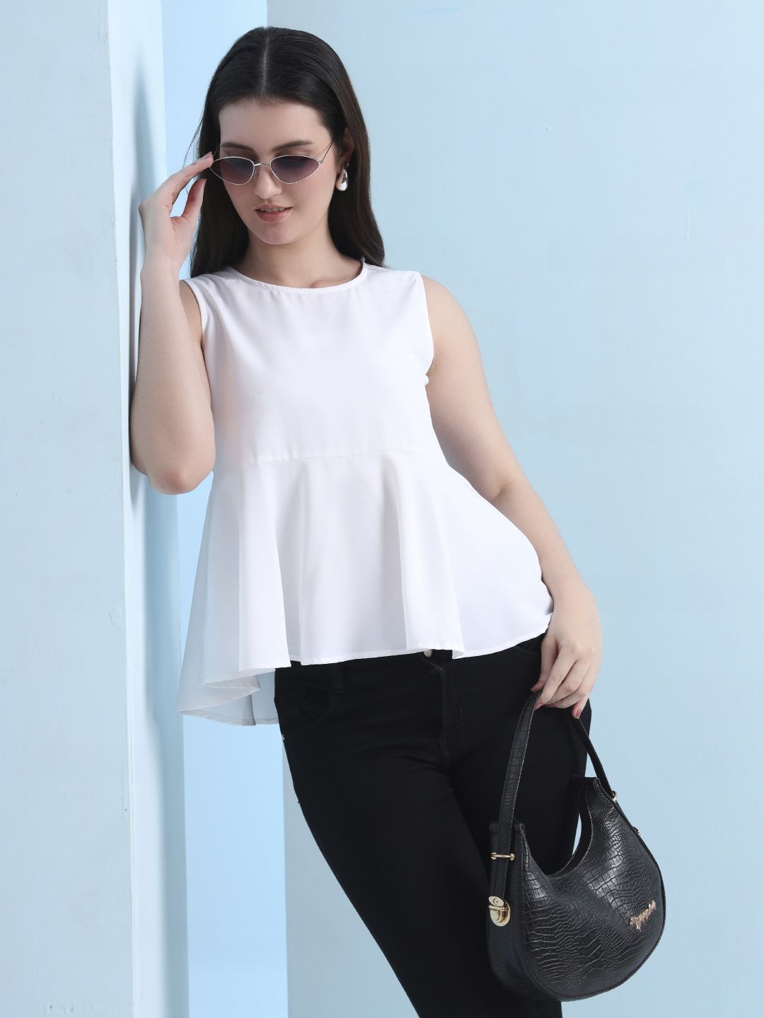 FITHUB Women Solid Sleeveless Peplum Top