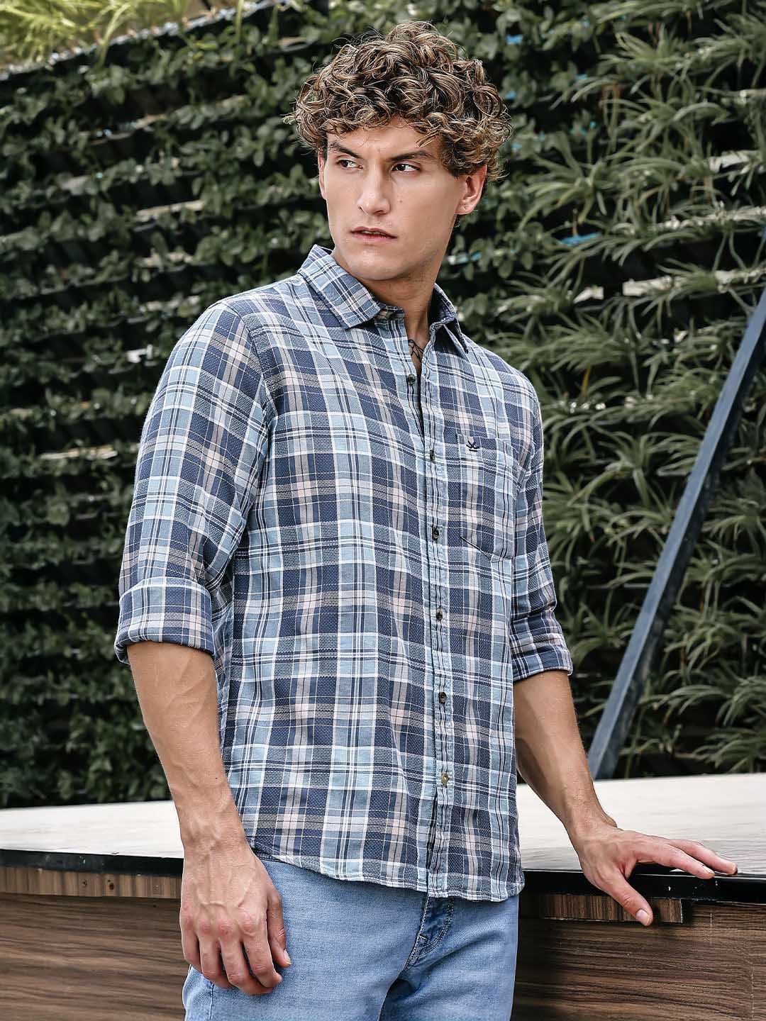WROGN Men Comfort Slim Fit Tartan Checks Checked Casual Shirt