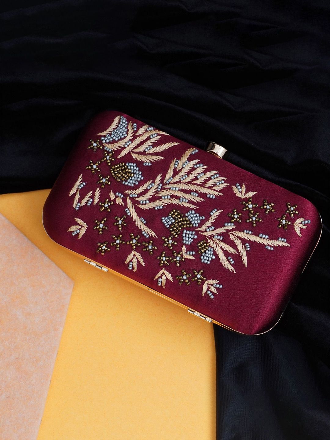 FOR THE BEAUTIFUL YOU Embroidered Embellished Box Clutch