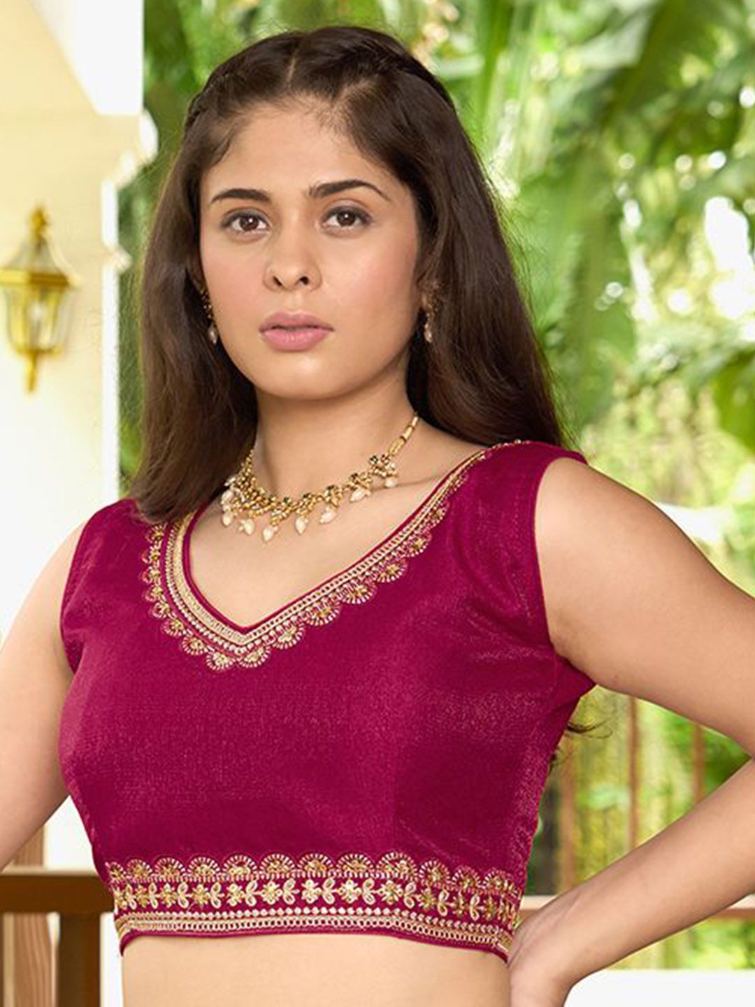 HERE&NOW Embroidered Silk Saree Blouse