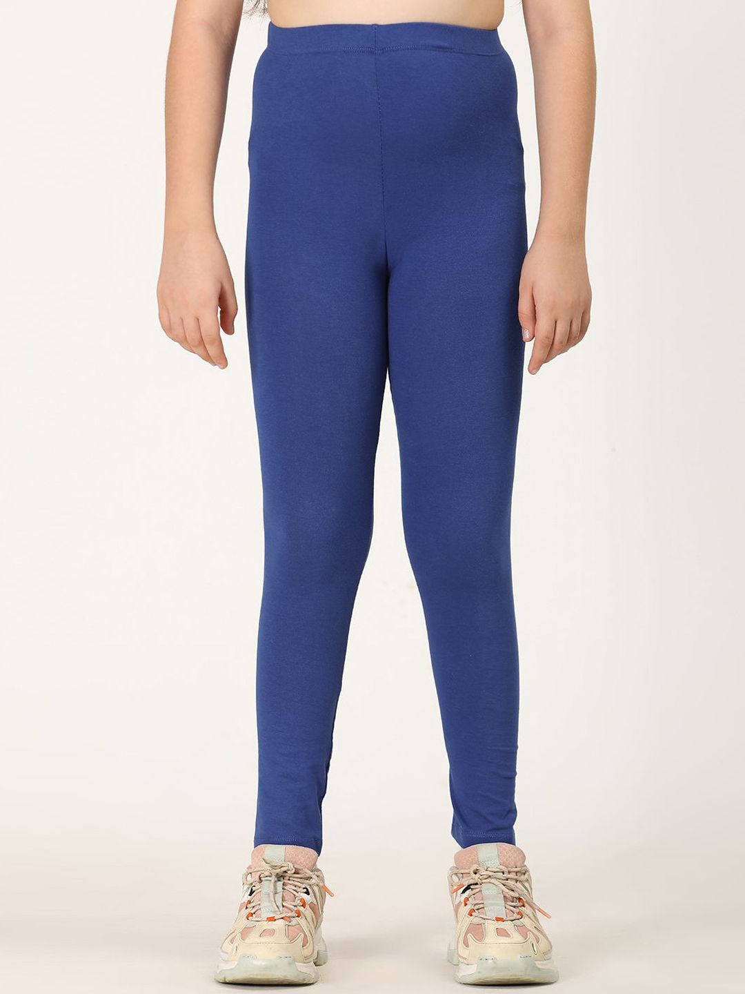 ZION Premium Cotton 4-Way Stretch Knitted  Ankle-Length Solid Leggings - Royal Blue